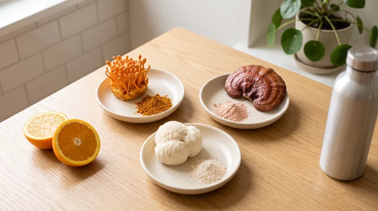 Champignon énergie : trois espèces selon votre fatigue Champignon contre la fatigue : Cordyceps, Reishi et Lion's Mane avec leurs poudres