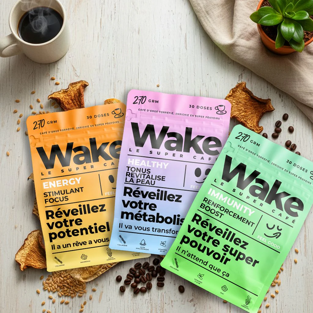 wake café avis - présentation de trois sachets de café wake
