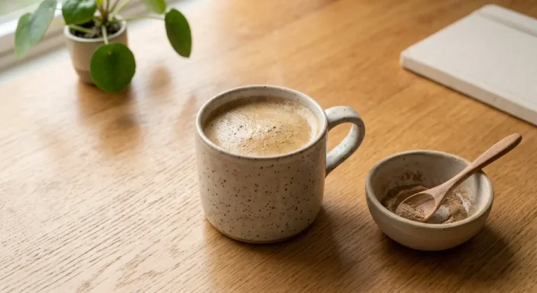 Avis café Bonjour — le rituel du matin avec une tasse de café sans les champignons visibles