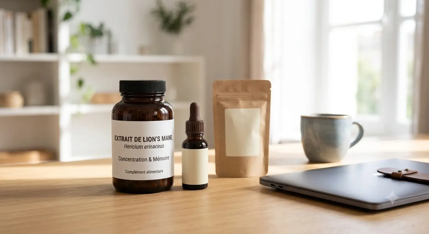 meilleur champignon pour la mémoire : Flacon de Lion's Mane, poudre et liquide sublingual