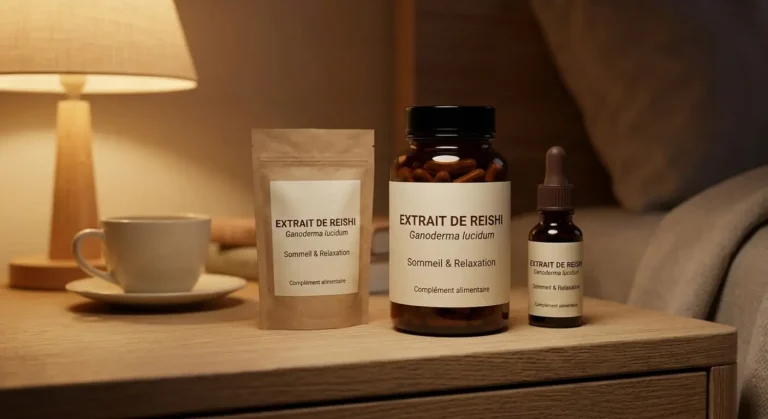 meilleur champignon pour dormir : Flacon de Reishi, poudre et liquide sublingual pour le sommeil
