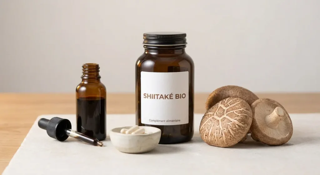 Comparatif des meilleurs formats de Shiitaké — flacon gélules, format liquide et champignons frais