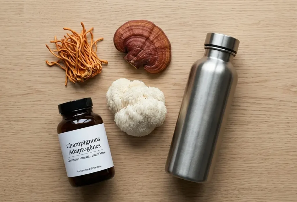 Champignon adaptogène sport — Cordyceps, Reishi et Lion's Mane Cordyceps, Reishi et Lion's Mane, complément alimentaire champignon adaptogène sport