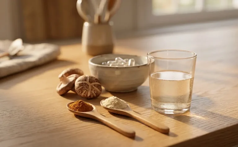 Routine matinale avec poudres pour stack champignons adaptogènes