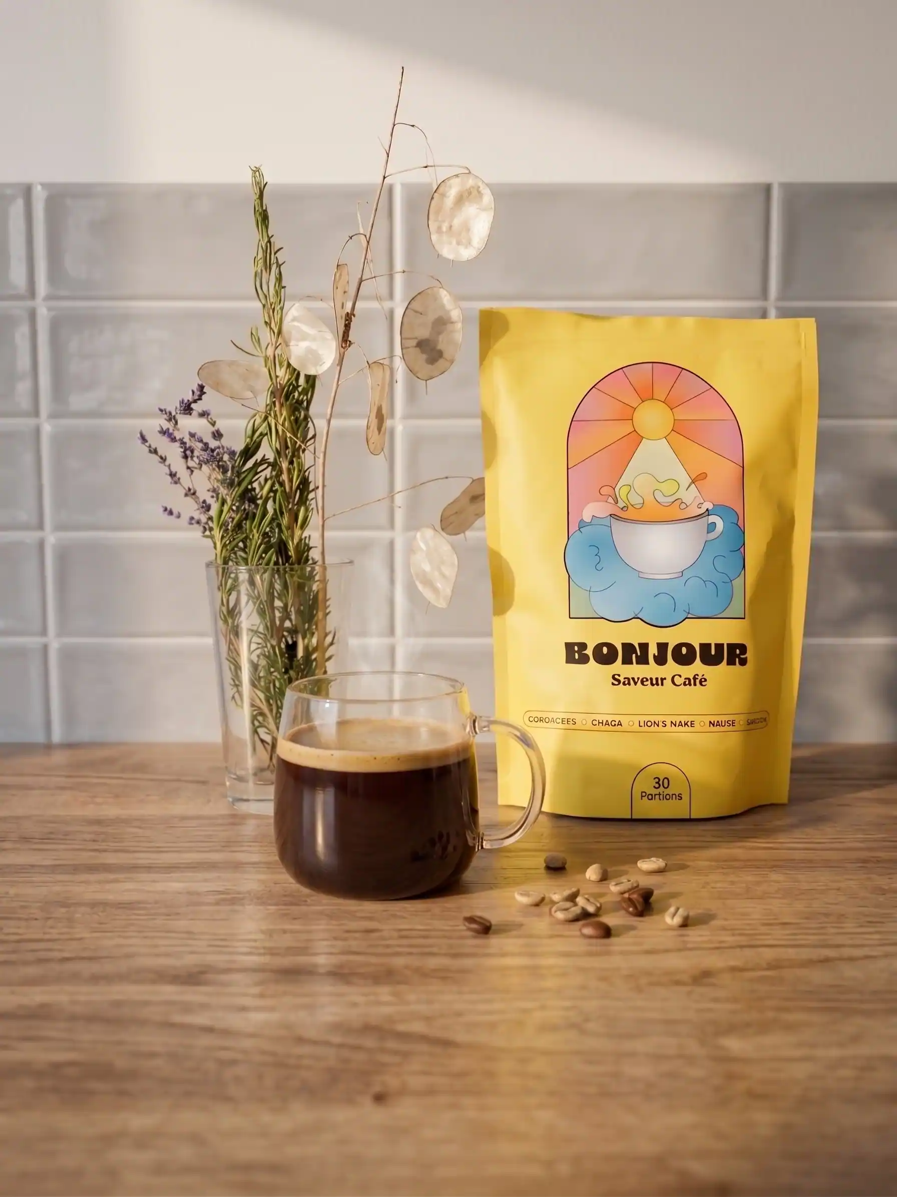 Bonjour, café aux champignons adaptogènes
