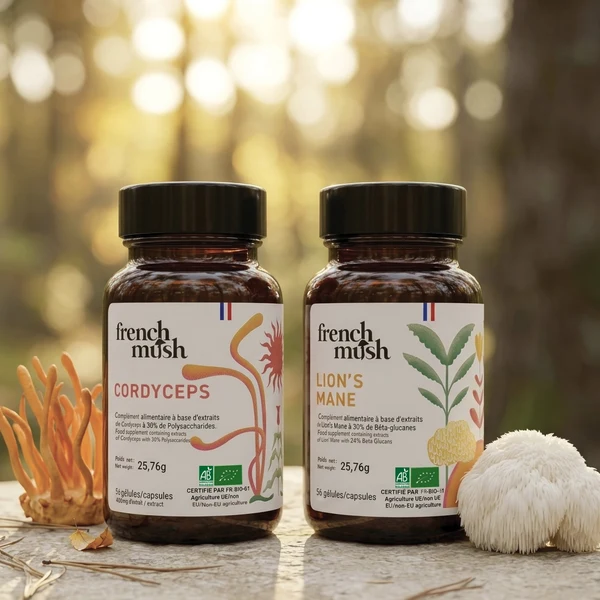 Pack Mental et Énergie French Mush : gélules bio de Lion's Mane et de Cordyceps
