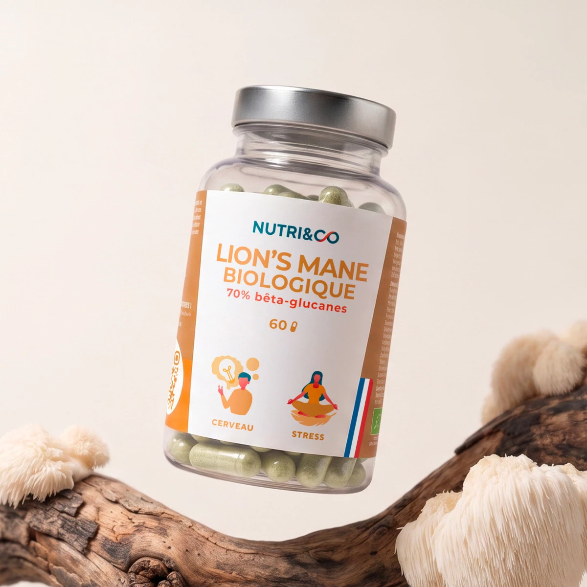 Gélules d'extrait de Lion's Mane bio Nutri&Co pour la concentration