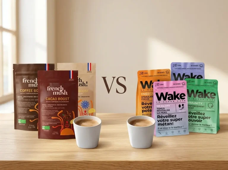 Sachets Wake vs French Mush BOOST, deux cafés aux champignons adaptogènes comparés